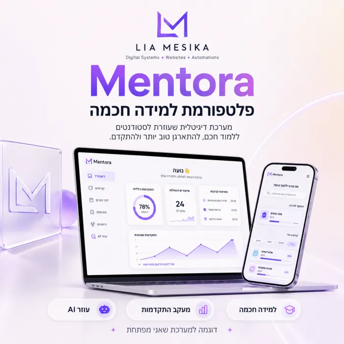 מסך הדשבורד של פלטפורמת Mentora